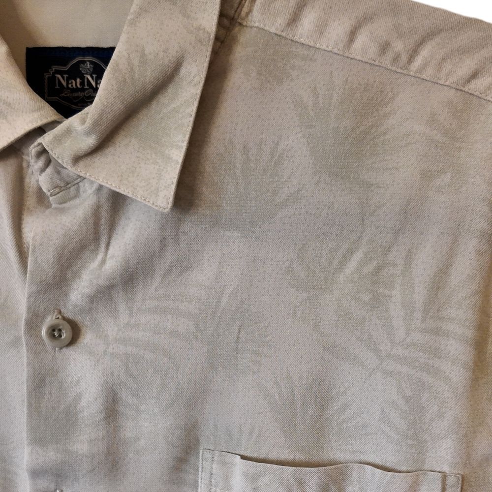 Nat Nast Cream Silk Short-Sleeve Button-Down Shirt with Subtle Leaf Print Size M - Picture 4 of 5